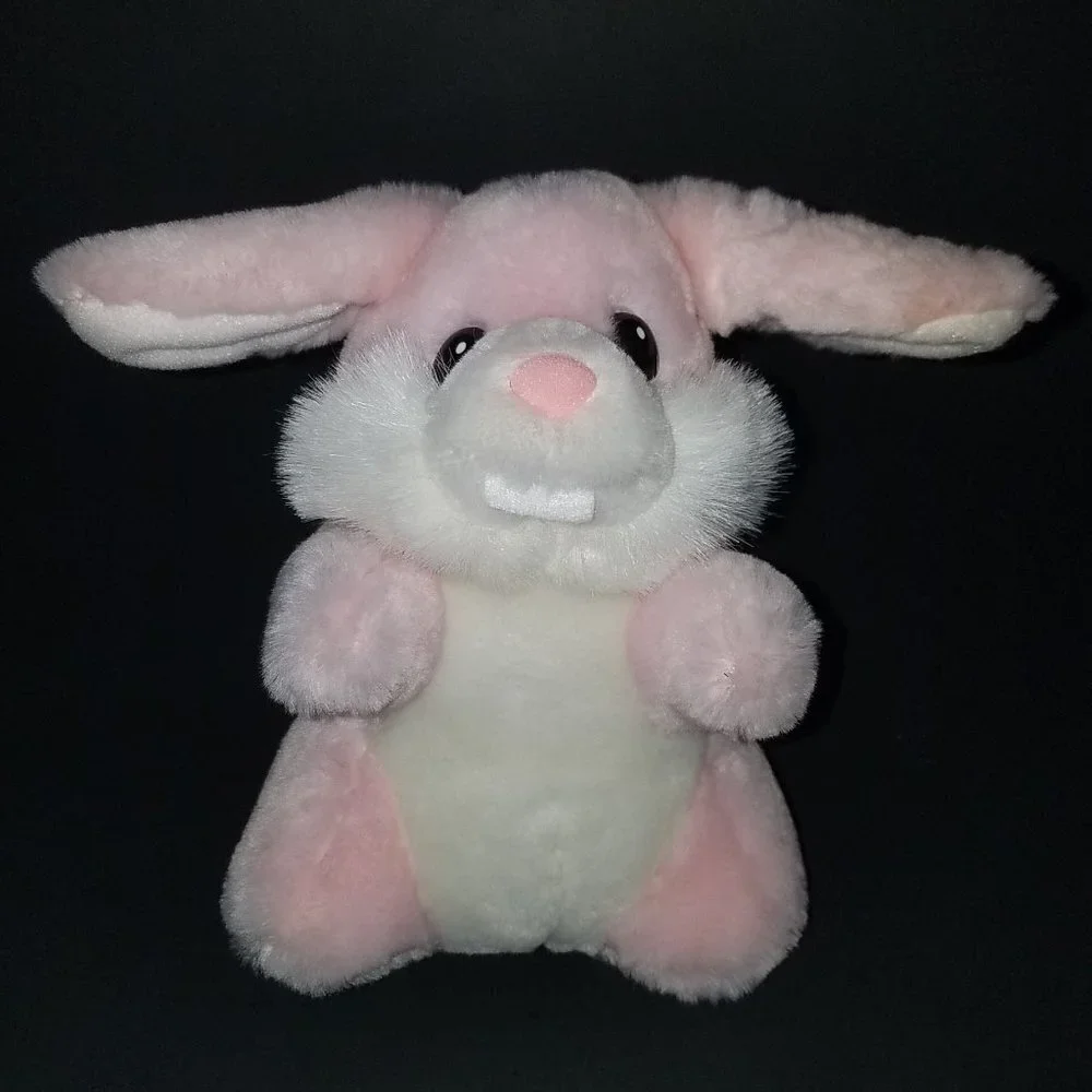 VTG Pink White Bunny Rabbit Buck Tooth Plush 6.5